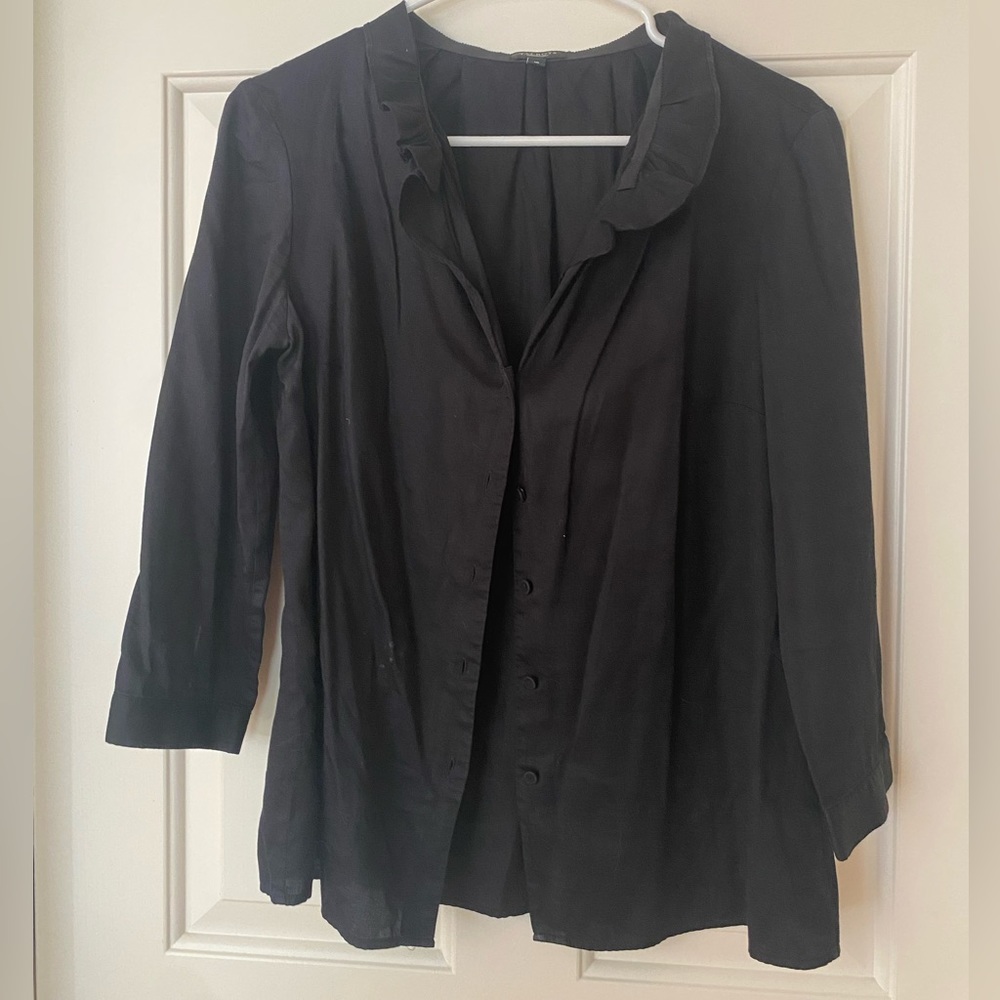 Talbots Black Ruffle Blouse Top